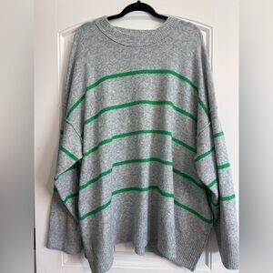 Aerie Gray and Green Crewneck Sweater with Geometric Patterns